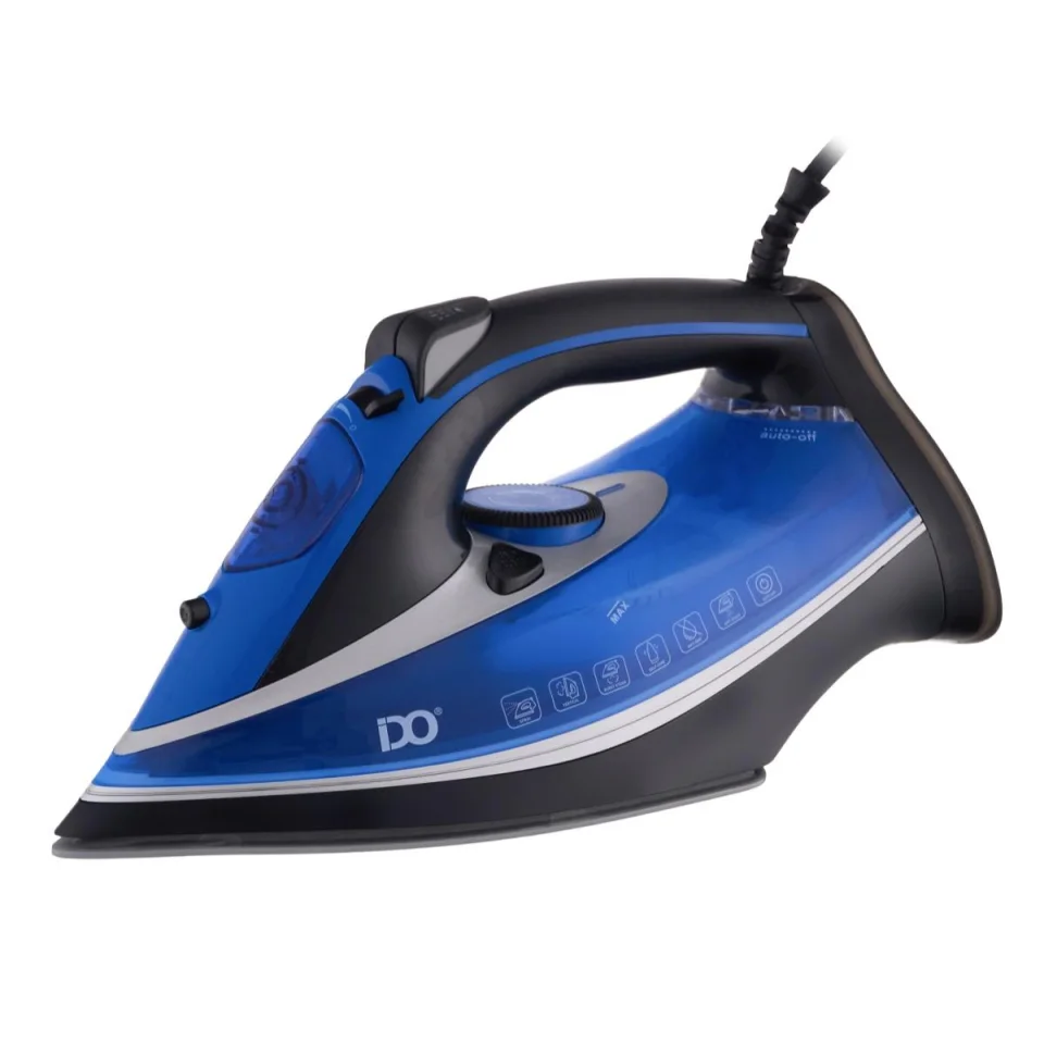 IDO Steam Iron 2800 W, Large Ceramic Soleplate – Black / Blue