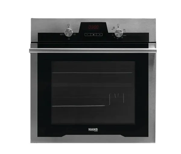 Hans Built-in Gas Oven 60 cm, 73 L with Gas Grill, Turbo Fan – Black Glass / Inox