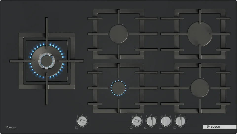 Bosch Series 6 Built-in Gas Hob 90 cm, 5 Burners – Black tempered glass