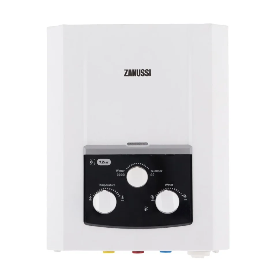Zanussi Vicky 4 Digital Gas Water Heater 6 L, No Chimney, Electric Adapter – White