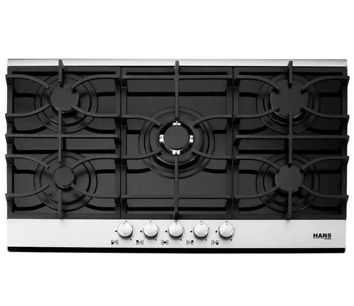 Hans Built-in Gas-on-Glass Hob 90 cm, 5 Burners with Wok – Black Glass