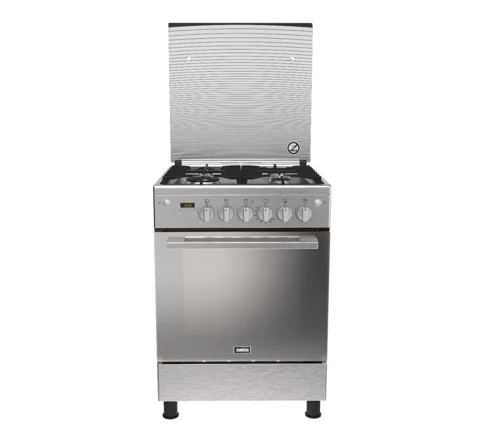 Zanussi CoolMax Gas Cooker 60 cm, 4 Burners, Fan, Full Safety – Stainless Steel